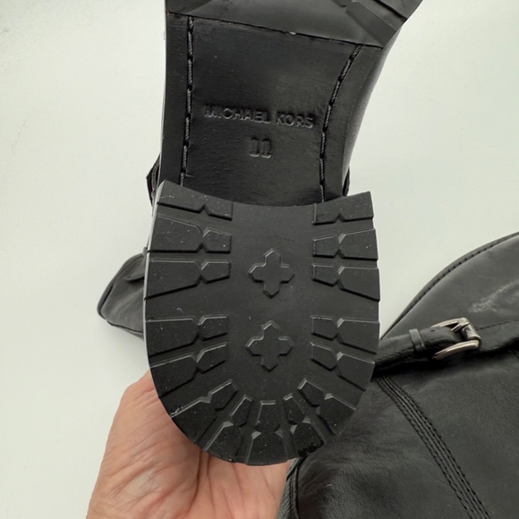 Michael Kors Black Leather Moto Boots Women’s 11 / 41 Buckle Strap Mid-Calf - Picture 11 of 15